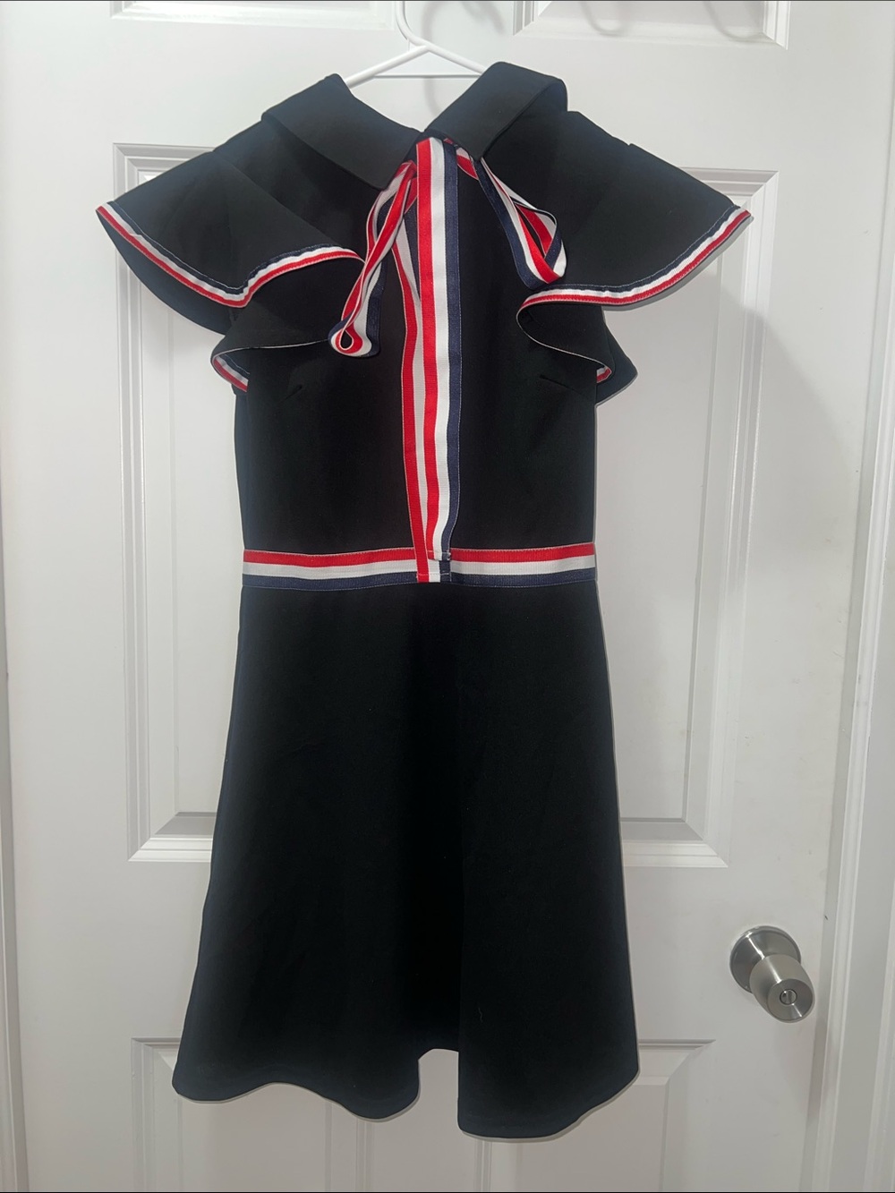 Black Ruffle Dress with Red, White & Blue Trim